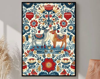 Art populaire norvégien, art scandinave, art folklorique norvégien, art mural botanique, téléchargement numérique, illustration florale minimaliste nordique