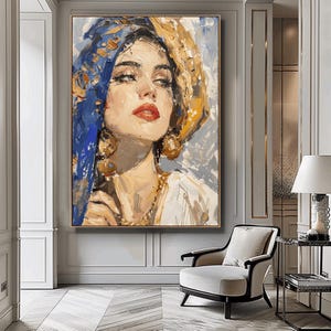 Arab Woman Digital Portrait – Elegant Middle Eastern Female Wall Art, Ethnic Printable Poster, Oriental Beauty Line Art Download