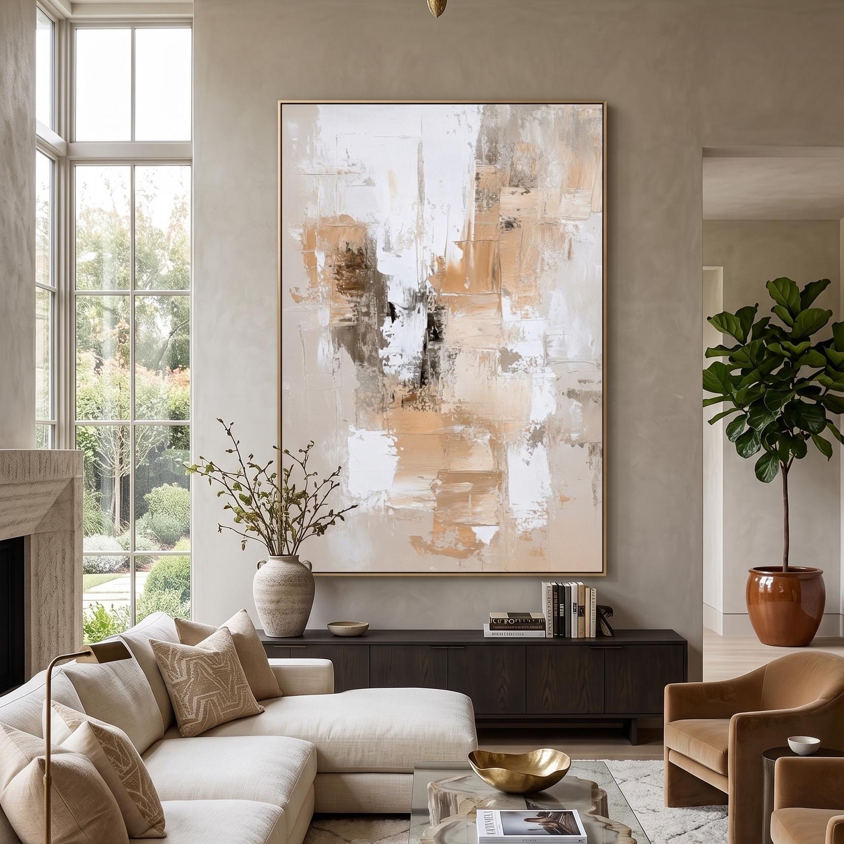 Neutral Abstract Wall Art, Beige White Brown Textured Painting Print ...