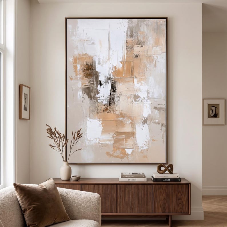 Neutral Abstract Wall Art, Beige White Brown Textured Painting Print ...