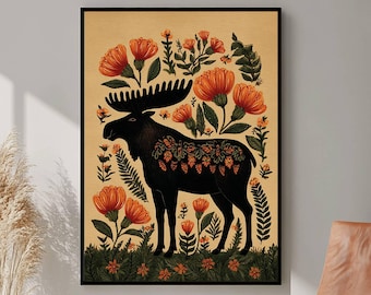 Art populaire norvégien, art scandinave, art folklorique norvégien, art mural botanique, téléchargement numérique, illustration florale minimaliste nordique