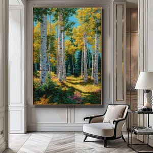 Birken Bäume, digitale Wandkunst - realistische Waldlandschaft, von der Natur inspiriertes Wohndekor, sofortiger Download, druckbare Waldszene