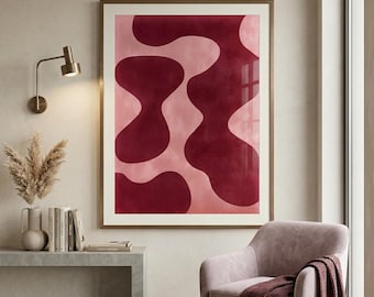 Impressão artística abstrata em tons de rosa e bordô, decoração de parede abstrata escandinava, arte geométrica moderna, formas minimalistas modernas, arte de parede em alta.