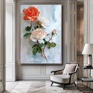 Red and White Rose Art Print – Romantic Floral Digital Poster, Love and Purity Wall Decor, Botanical Duo, Printable Flower Artwork