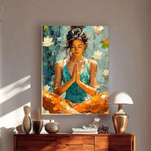 Minimalist artwork of a meditating woman