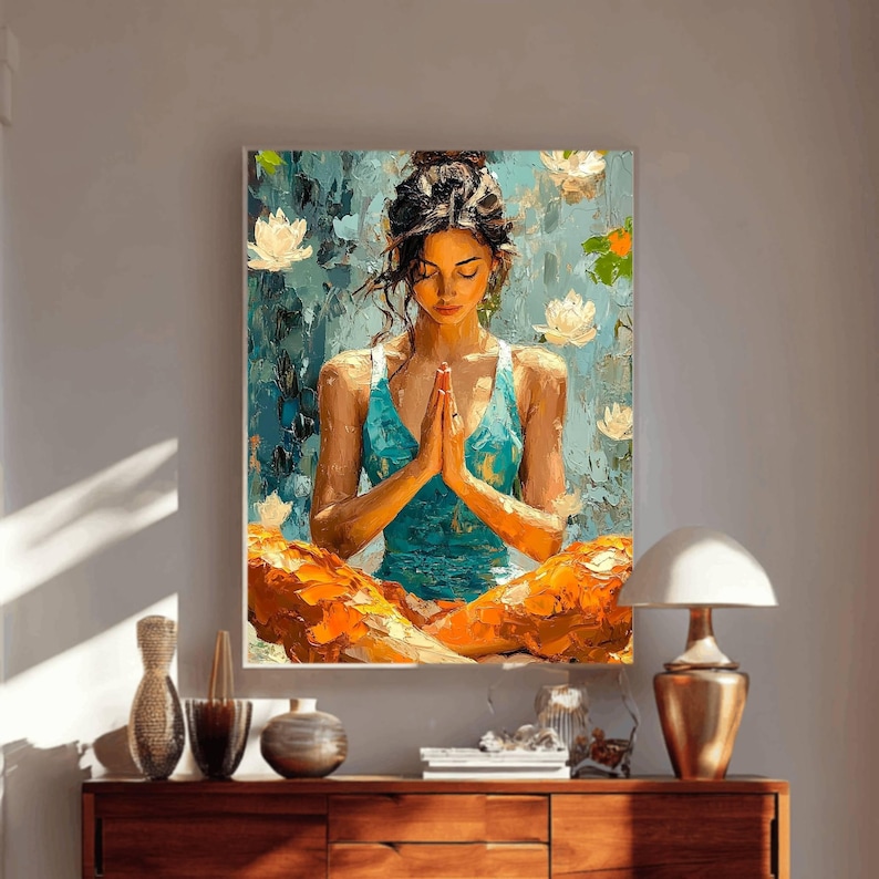 Minimalist artwork of a meditating woman