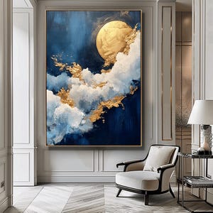 Cloud Wall Art, Abstract Clouds Paintings, Gold Painting, Cloud Sky Painting, Trendy Wall Art, Digital Download, Printable Wall Art