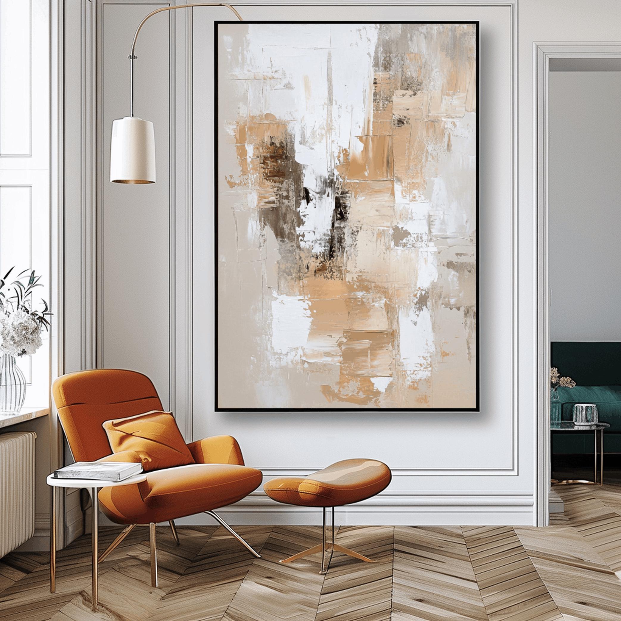 Neutral Abstract Wall Art, Beige White Brown Textured Painting Print ...