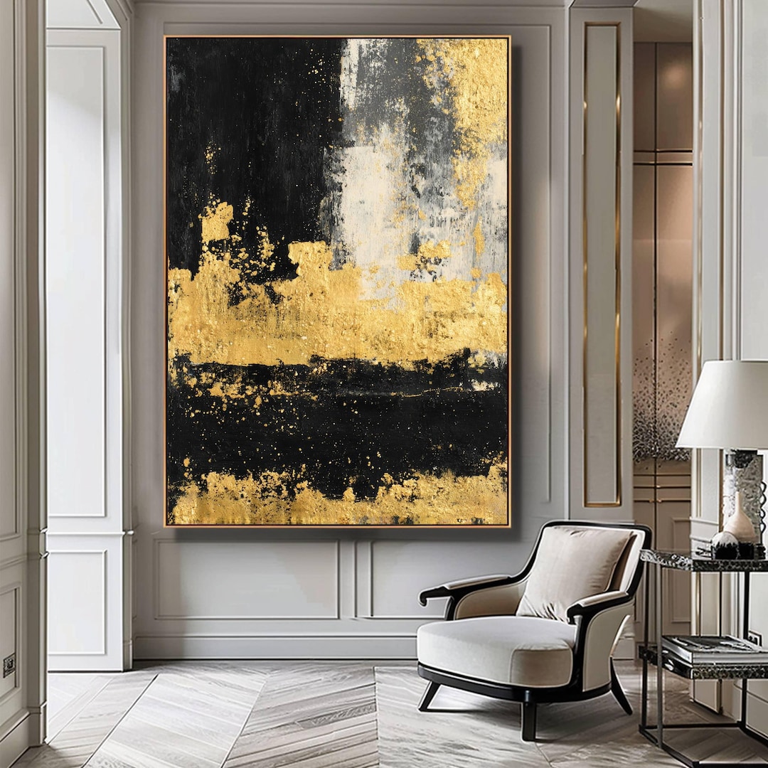 Gold and Black Abstract Art – Modern Luxury Painting, Elegant Metallic ...