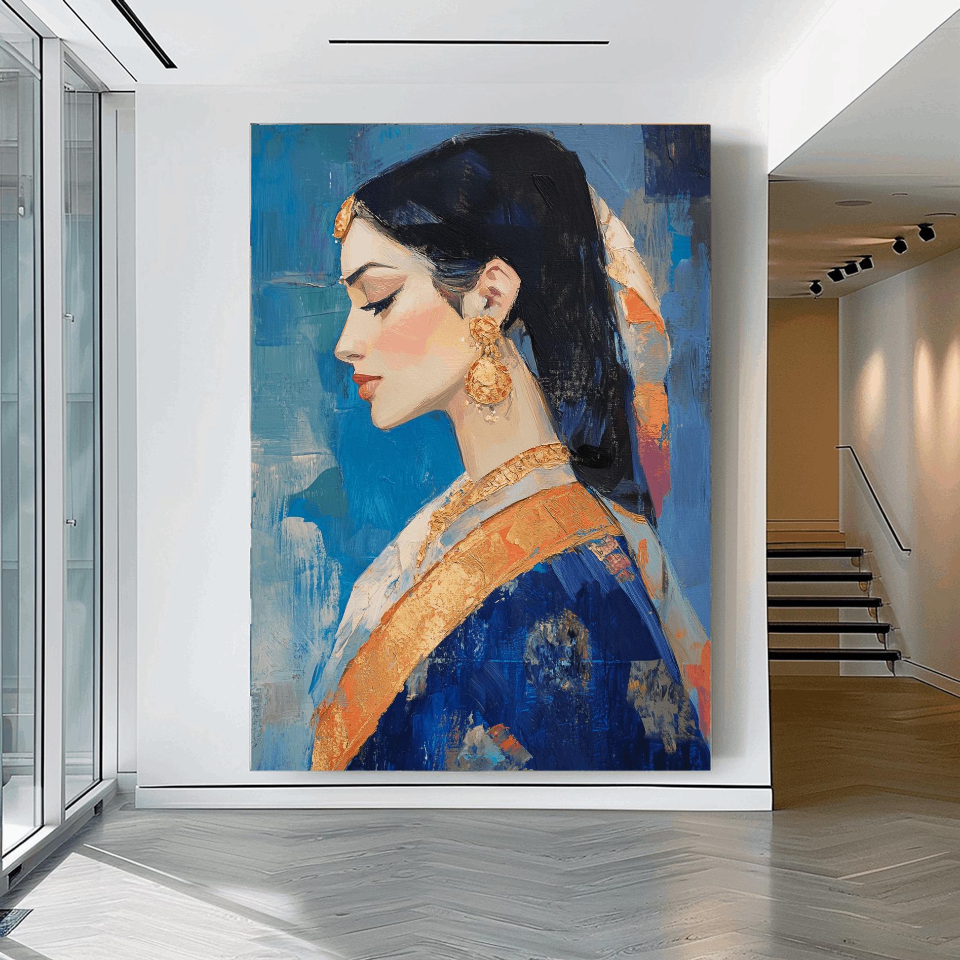 インド人女性のアートプリント、抽象的な女性の顔のウォールアート