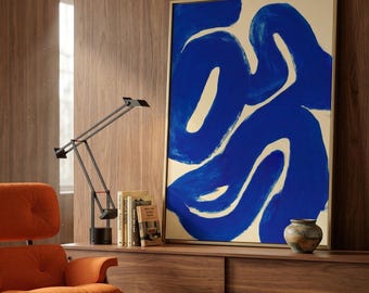 Blue Abstract Art Print, Minimalist Modern Wall Decor (Digital Download)