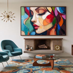 Stained Glass Woman Portrait Wall Art, Colorful Abstract Female Face Painting, Modern Impasto Decor, Ethereal Beauty Art, Digital Download