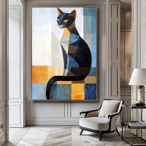 Cat Print Cat Home Decor Cat Painting Cat Lover Gift Printable Wall Art Digital Download Modern Cat Decor Cat Lover Abstract Pet Portrait