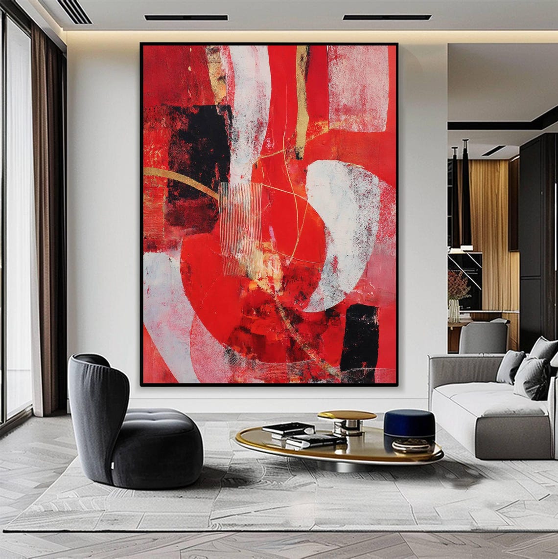 Abstract Red Printable Wall Art, Abstract Minimalist Print, Bold Mid ...