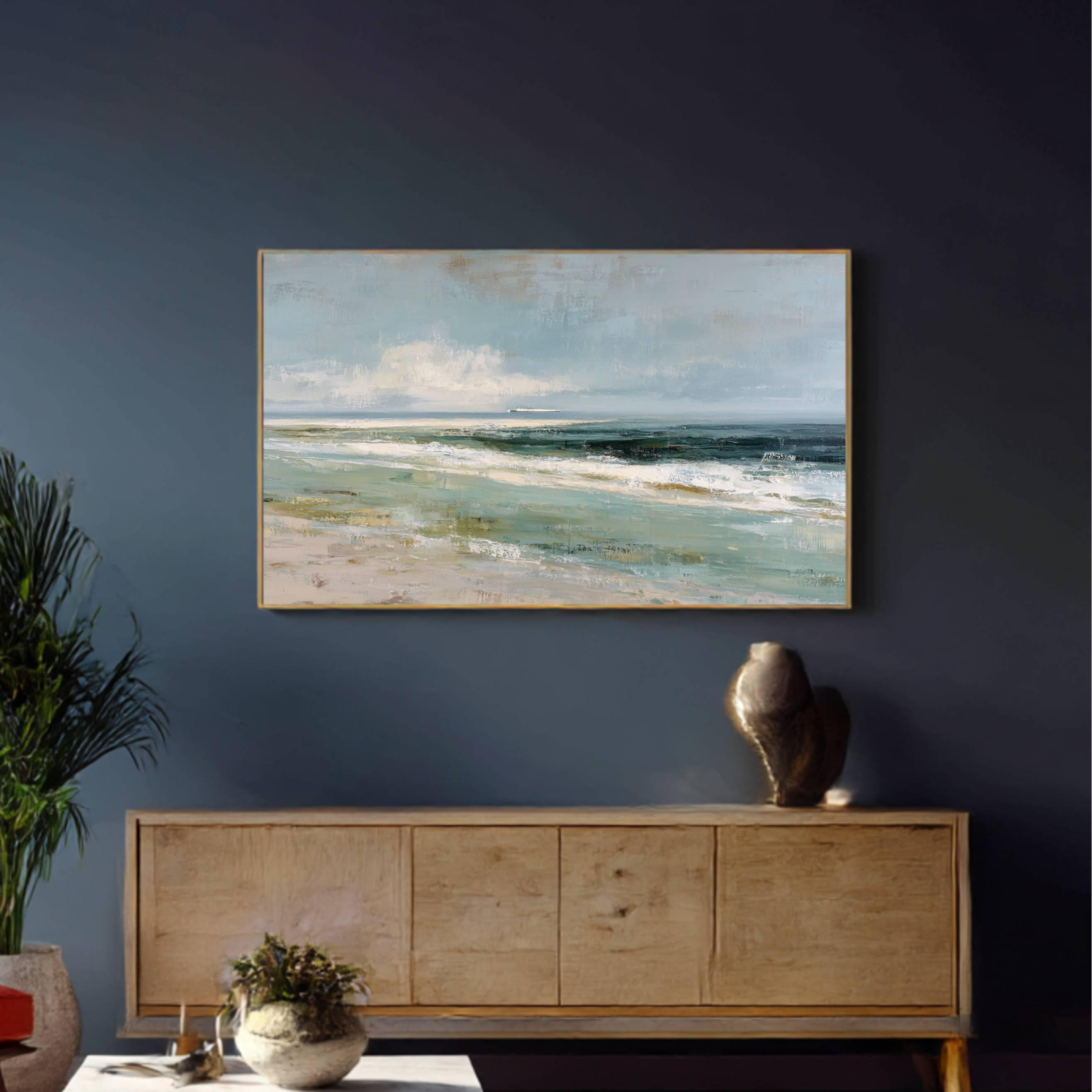 Abstract Seascape Painting, Printable Wall Art, Muted Coastal Beach ...