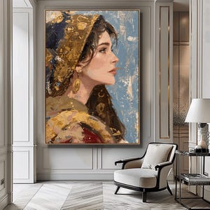 Arab Woman Digital Portrait – Elegant Middle Eastern Female Wall Art, Ethnic Printable Poster, Oriental Beauty Line Art Download