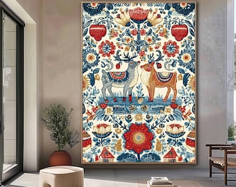 Arte popular noruego, arte escandinavo, arte popular de Noruega, arte botánico para pared, descarga digital, ilustración floral minimalista nórdica