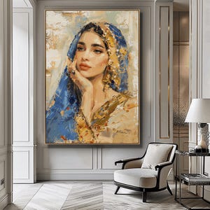 Arab Woman Digital Portrait – Elegant Middle Eastern Female Wall Art, Ethnic Printable Poster, Oriental Beauty Line Art Download