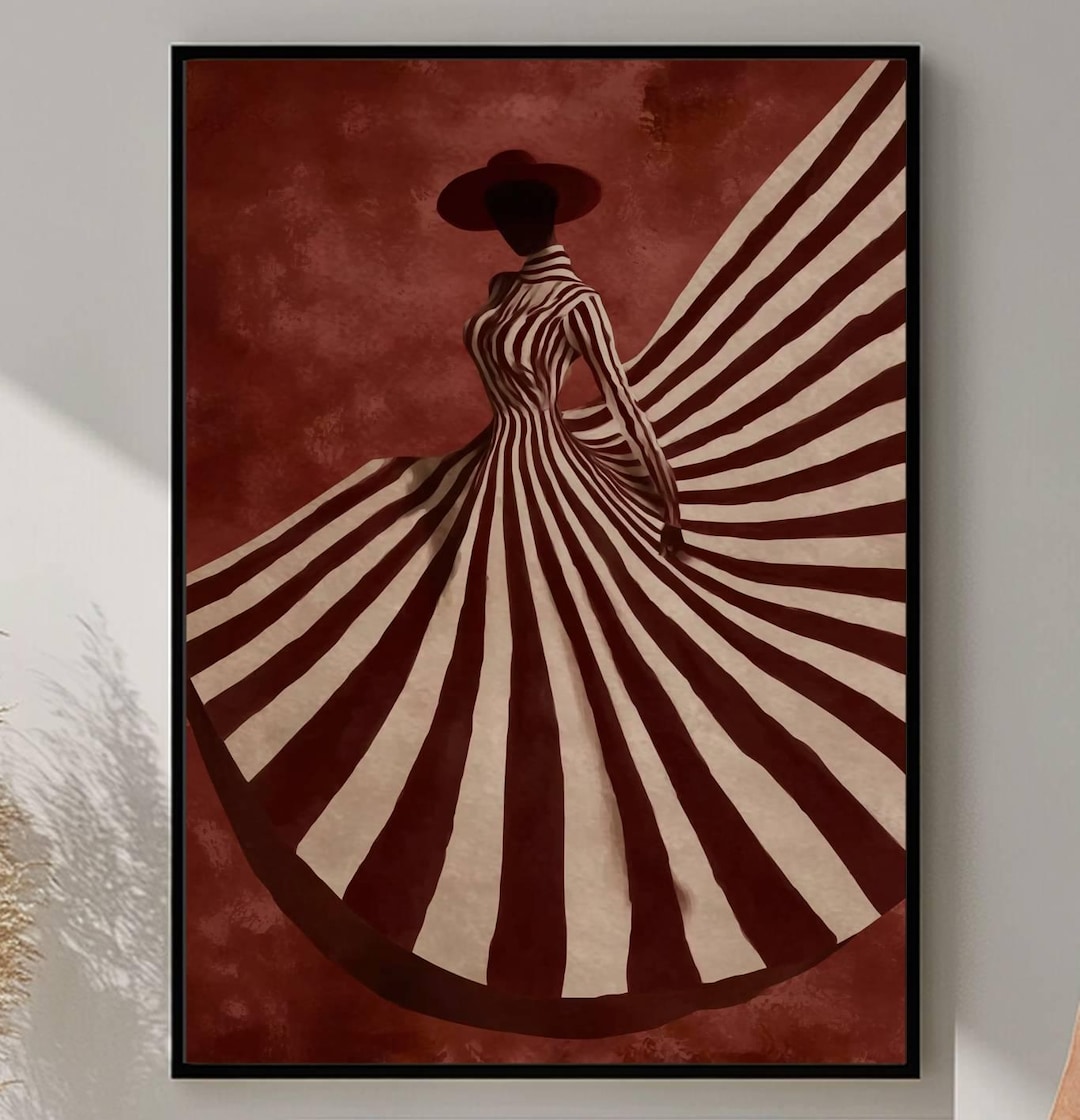 Abstract Woman Art Print, Elegant Striped Dress Fashion Wall Art ...
