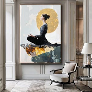 Yoga Meditation Print, Zen Wall Art, Yoga Pose Silhouette Painting, Meditation Wall Art, Mindfulness Decor, Yoga Room Decor