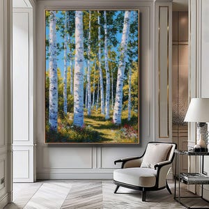 Birken Bäume, digitale Wandkunst - realistische Waldlandschaft, von der Natur inspiriertes Wohndekor, sofortiger Download, druckbare Waldszene