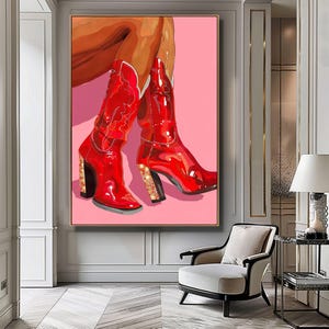 Cowgirl Printable Poster Print, Boots Trendy, Preppy Cowgirl Dorm Room Wall Art Decor, Girly Digital Download, Modern Western Fashion Print