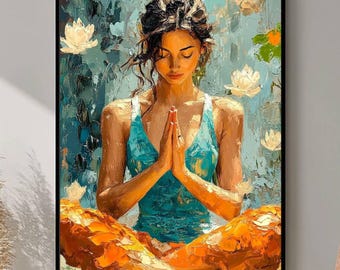 Yoga Meditation Print, Zen Wall Art, Yoga Pose Silhouette Painting, Meditation Wall Art, Mindfulness Decor, Yoga Room Decor