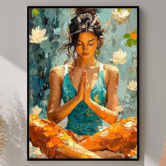 Yoga Meditation Print, Zen Wall Art, Yoga Pose Silhouette Painting, Meditation Wall Art, Mindfulness Decor, Yoga Room Decor