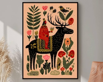 Art populaire norvégien, art scandinave, art folklorique norvégien, art mural botanique, téléchargement numérique, illustration florale minimaliste nordique