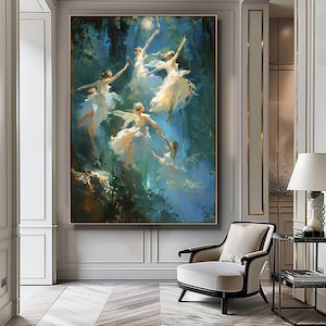 Dancing Forest Fairies Digital Art, Fantasy Wall Decor, Magical Creatures Poster, Mystical Fairy Scene, Woodland Fairies Painting