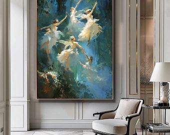 Dancing Forest Fairies Digital Art, Fantasy Wall Decor, Magical Creatures Poster, Mystical Fairy Scene, Woodland Fairies Painting