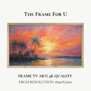 Zomerframe-tv, tropische zonsondergang palmboom strandtafereel voor Samsung The Frame TV, digitale download | TV0257