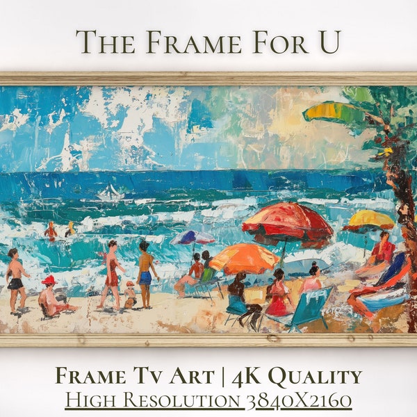 Summer Frame TV Art Digital Download, Seascape Beach Painting for TV, Pop Art Modern Frame Tv Art File, Ocean Framed Tv Art