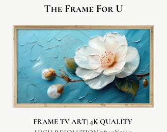 Textured White Flower Frame TV Art, Floral Design (Digital Download) TV0116