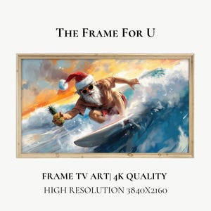Cool Santa Christmas Frame TV Art, Surfing Wall Art For Samsung Frame Tv Art, Christmas Decor