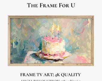 Happy Birthday Samsung The Frame Tv Art, Abstract Birthday Cake Painting Decor, Digital Download | TV0701