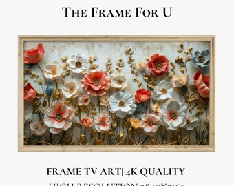 Spring Frame TV Art - Luxurious Gold and Pastel Floral Garden, Spring Botanical Digital Download | TV0118