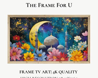 Bunte Ramadan Dekoration, Samsung TV Rahmen Kunst, Ramadan Blumenkunst, Islamische Wandkunst, digitaler Download | TV0609