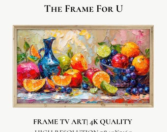 Quadro de natureza morta com frutas para TV | Pintura a óleo colorida de frutas cítricas para download digital | Arte de parede para TV Samsung | Decoração para cozinha e sala de jantar