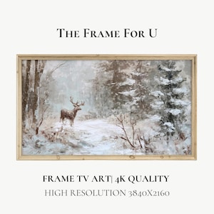 Samsung Frame TV Art - Rustic Winter Deer in Snowy Forest, Woodland Digital Download