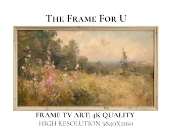 Spring Frame TV Art, Soft Meadow Serene Landscape with Pastel Wildflowers and Golden Fields, Digital Download for Rustic Decor | TV0113