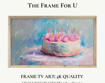 Happy Birthday Cake Samsung The Frame Tv Art, Abstract Birthday Painting Decor Art, Digital Download | TV0702