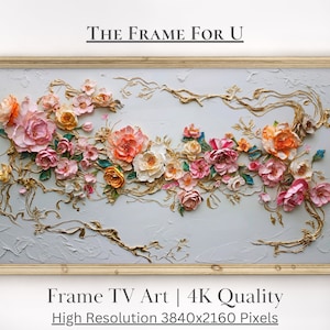 Frame TV Art, Abstract Spring Flower Painting, Floral Digital Download for Tv Wildflower, 3D Textured Neutral Tones