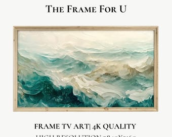 Samsung Frame TV Art, Abstract Ocean Waves Seascape Beach Painting, Digital Download | TV0224