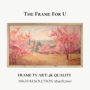 Spring Frame TV Art, cherry blossom Tree, Floral Warm Tone Landscape, Country Painting, Digital Download | TV0194