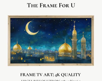 Eid Mubarak Digital TV Art—Crescent Moon, Golden Domes, and Starry Night for Islamic Home Decor | TV0630