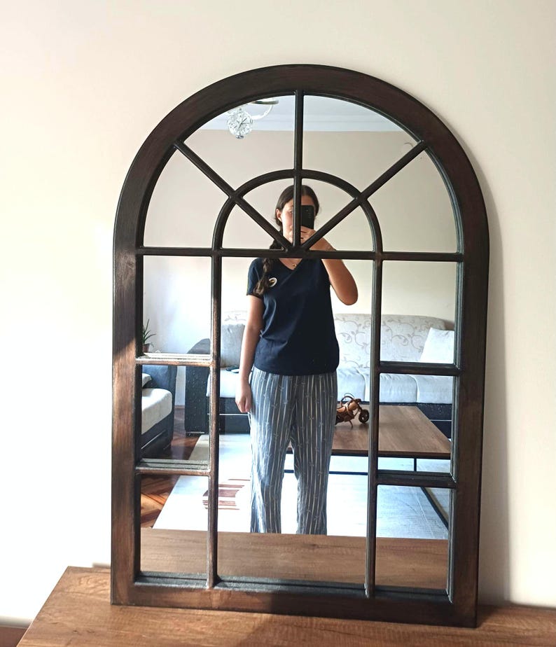 Vintage Arched Window Mirror: Handmade Wooden Frame, 18th Century Style ...