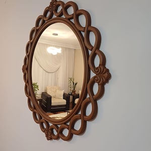 Vintage Round Mirror, Wall Mirror, Circle Wall Mirror, Wooden Framed Mirror, Circle Mirror, Vintage Mirror, Foto Frame