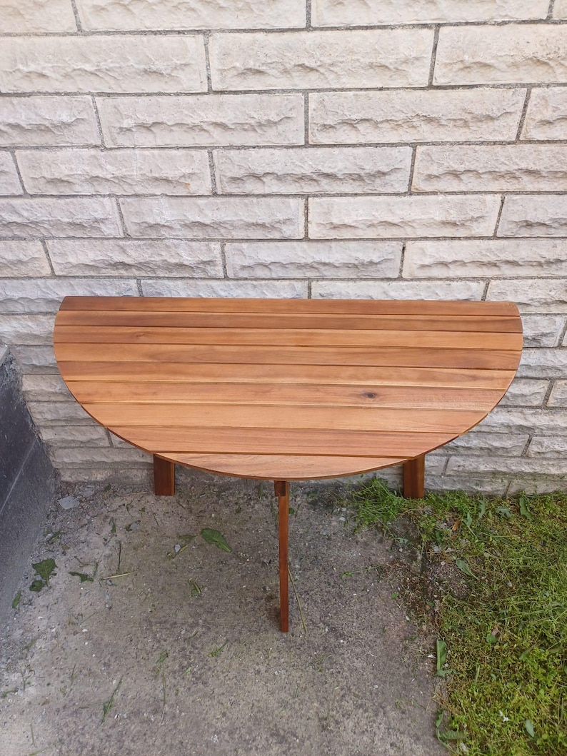Acacia Wood Half Round Balcony Table: Folding Patio Garden Decor image 5