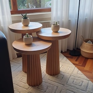 Juego de mesa de centro nido de madera de haya hecha a mano (3 piezas)